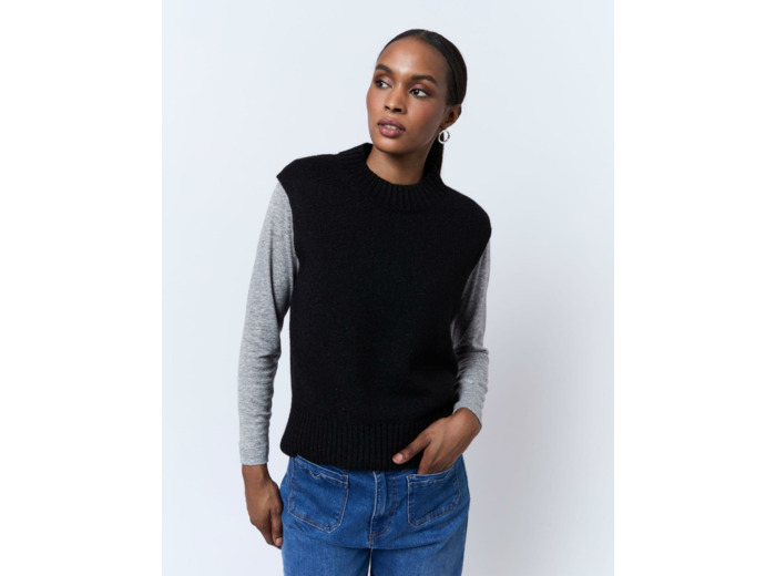 Pull épais en mélange laine uni NOIR Femme