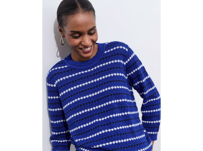 Pull fin en mélange coton rayé BLEU Femme