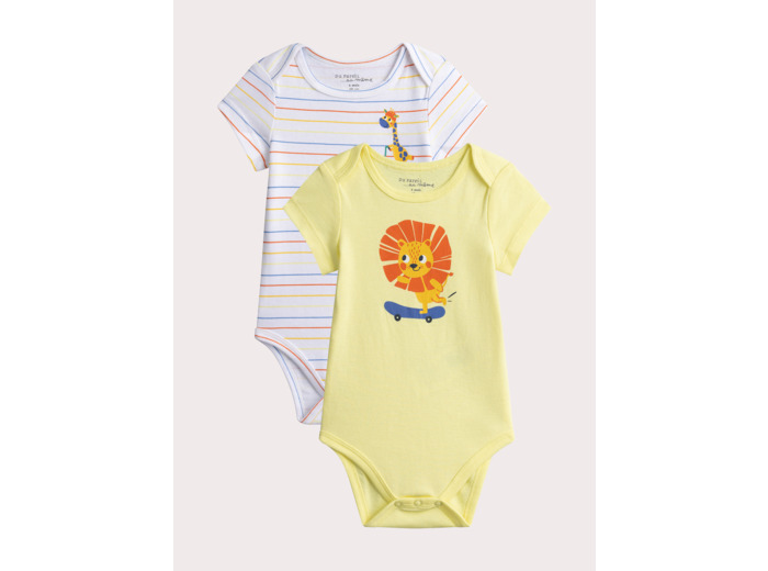 Lot de 2 body manches courtes à animation aniamal pour bébé garçon