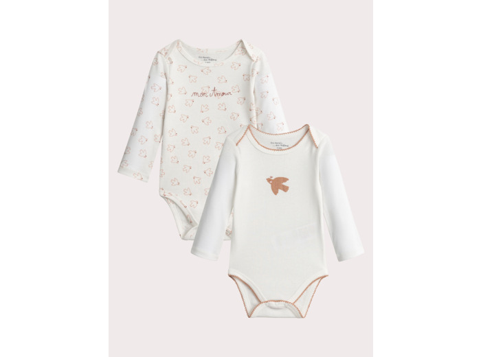 Lot de 2 body manches longues à imprimé oiseau pour bébé fille