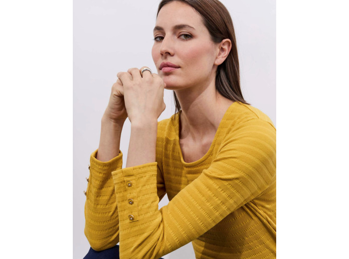 T-Shirt manches longues uni JAUNE Femme