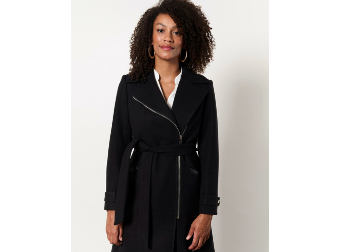 Manteau mi-longue uni NOIR Femme