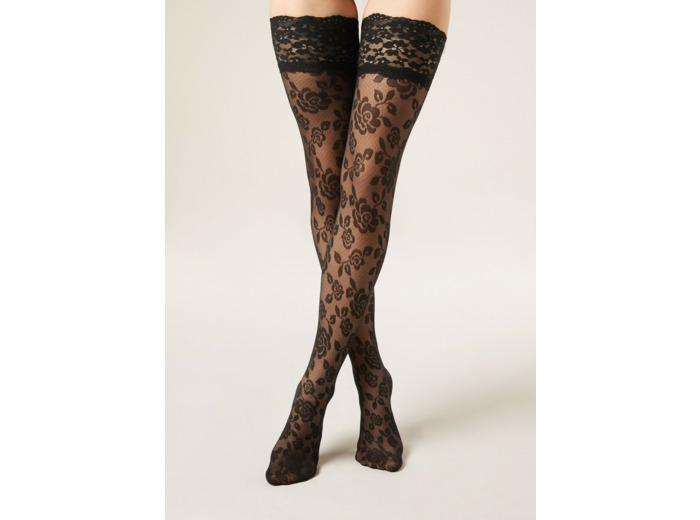 Bas autofixants voile à fleurs