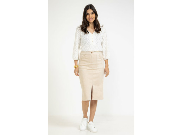 Jupe midi en scuba daim