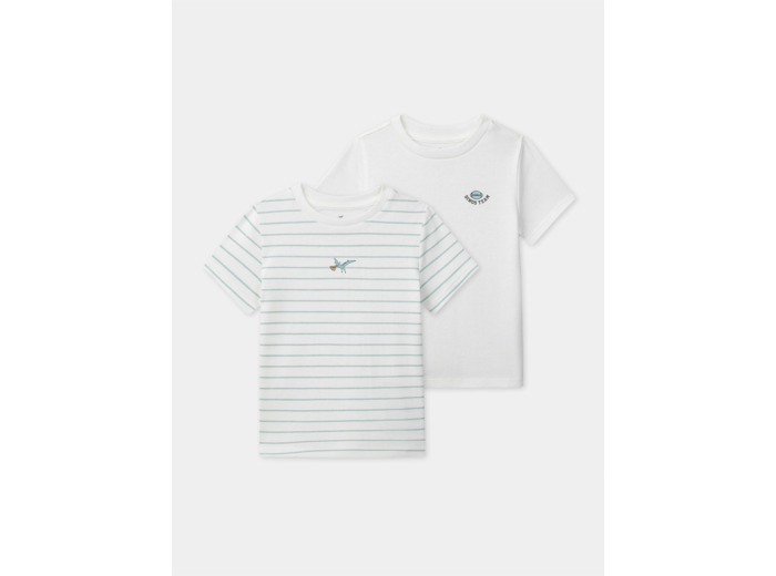 Lot de 2 t-shirts à rayures ou blanc uni Garçon