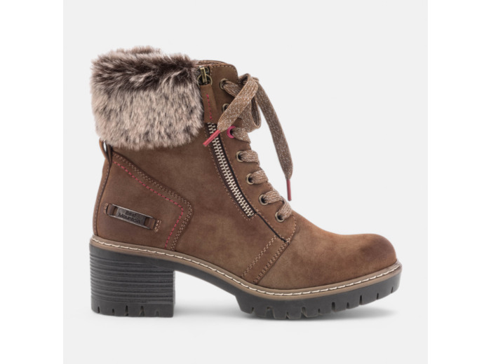 Bottines à lacets à talon Femme cognac