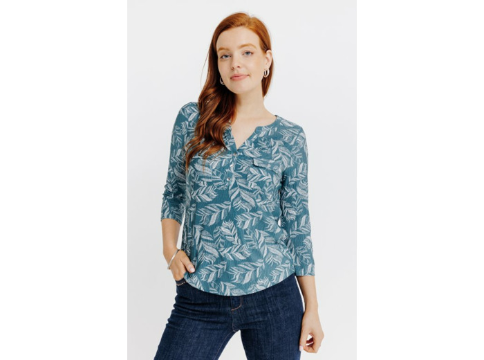 T-Shirt Col Mao Manches 3/4