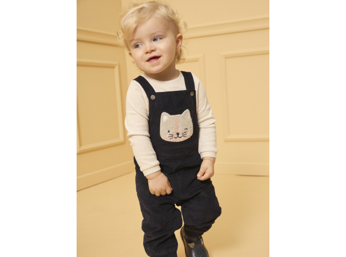 Salopette longue côtelé patch chat