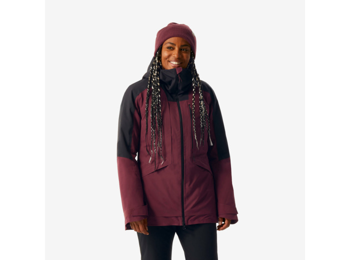 Veste de ski polyvalente et chaude femme, FR 100 bordeaux et noir