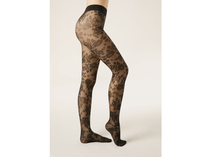 Collant voile à fleurs