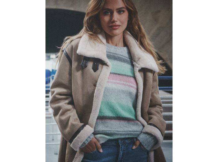 Manteau long uni TAUPE Femme