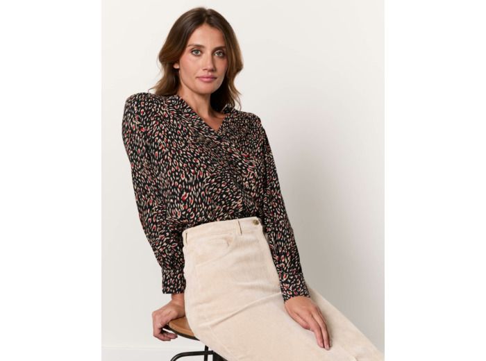 Blouse manches longues imprimée NOIR Femme
