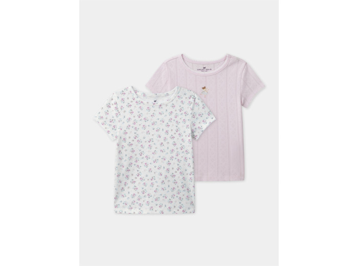 Lot de 2 t-shirts imprimés fleuries ou rose uni Fille