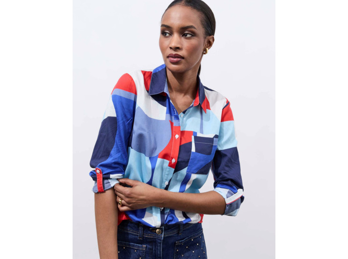 Chemisier manches longues imprimé BLEU Femme