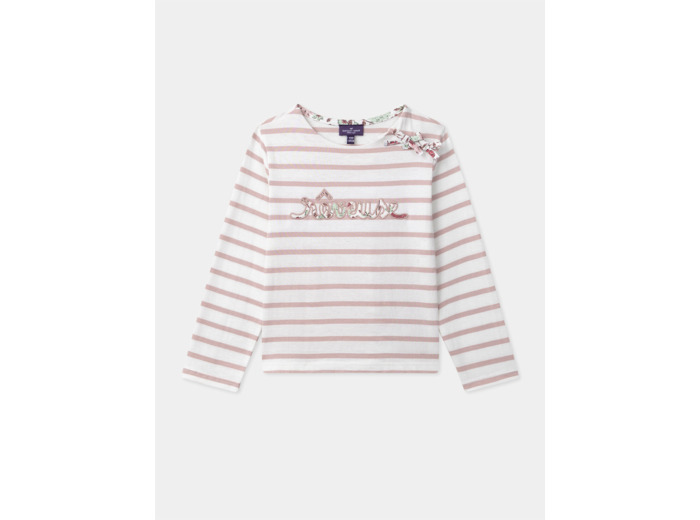 T-shirt à rayures rose avec patch "Rêveuse" Fille