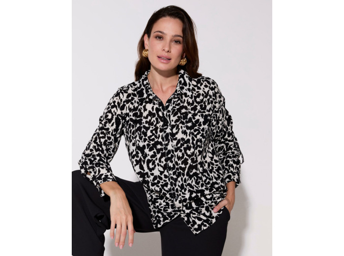 Chemisier manches longues imprimé léopard NOIR Femme