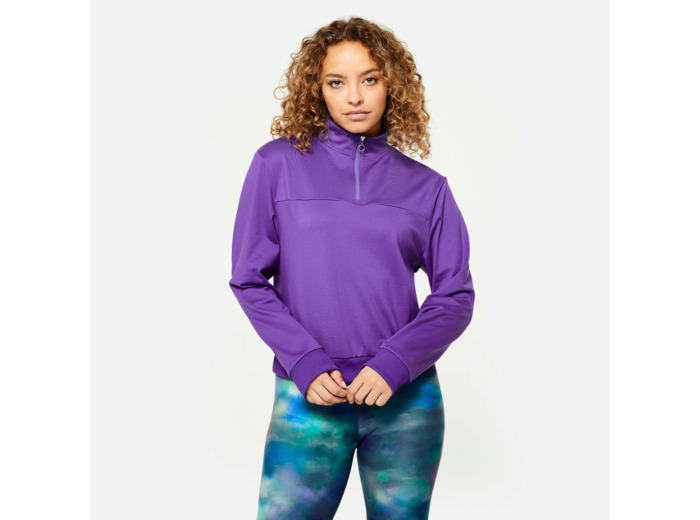 Sweat Manches Longues Col Zippé Fitness Cardio Femme Violet