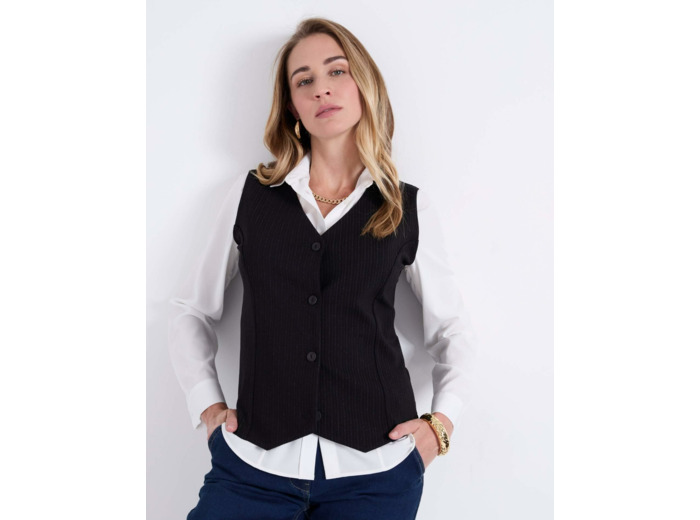 Gilet court rayé NOIR Femme