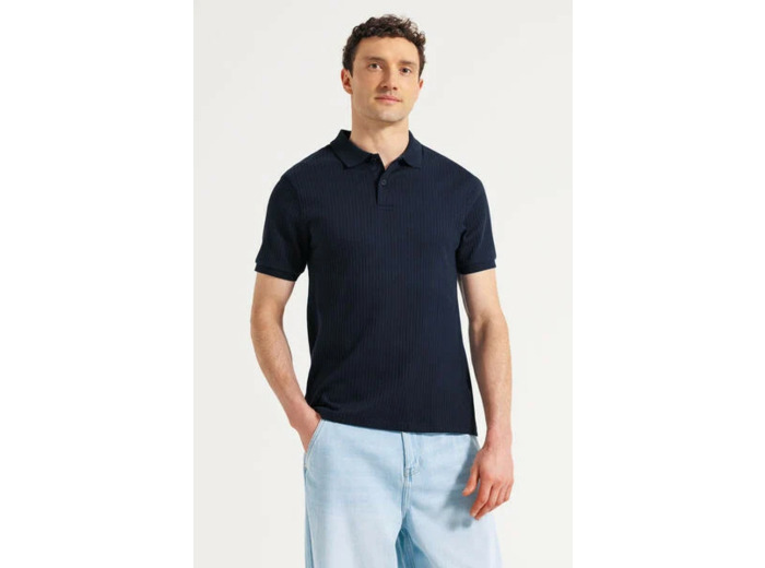Polo manches courtes texturé - Bleu foncé