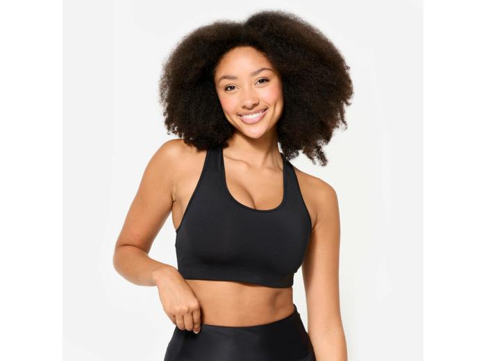 Brassière doublée dos nageur maintien modéré Femme, Noir