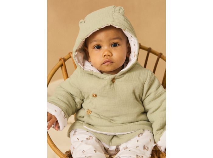 Veste à capuche en gaze de coton et jersey