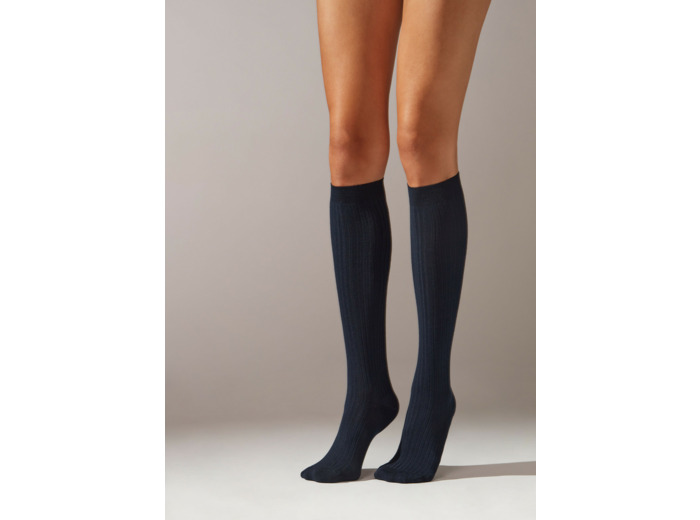 Chaussettes longues en cachemire côtelées