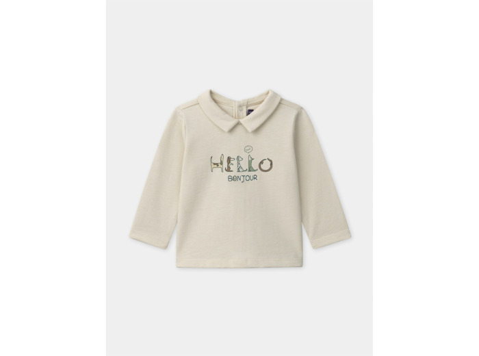 Polo écru imprimé chiens à manches longues Bébé Garçon