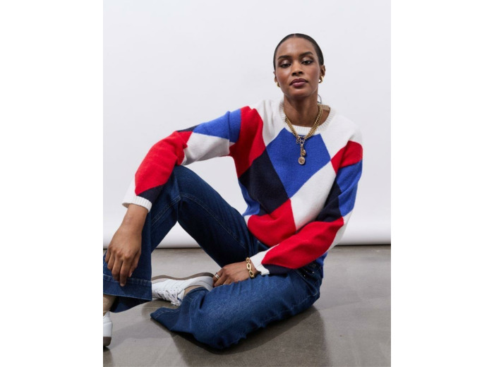 Pull épais color bloc BLANC Femme