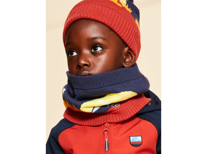 Snood bleu marine en tricot thème paysage