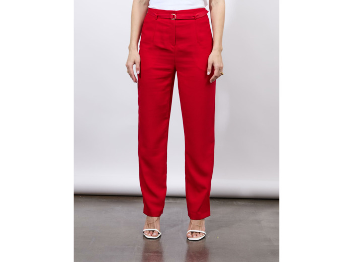 Pantalon 7/8 rond uni ROUGE Femme
