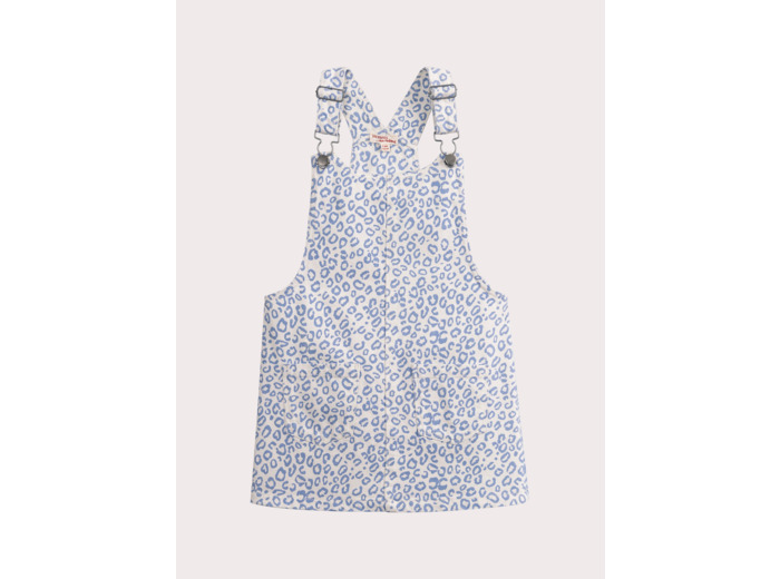 Robe-salopette bleue à imprimé léopard pour fille