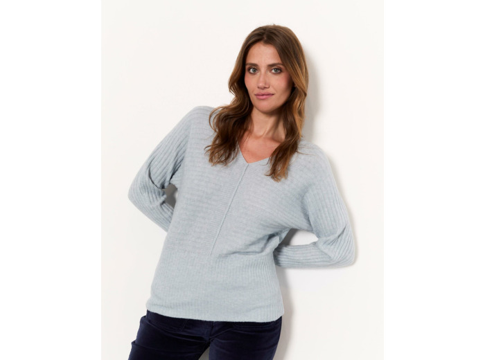 Pull épais court uni BLEU Femme