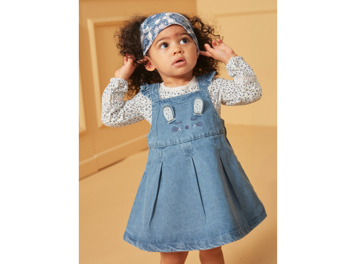 Ensemble body et robe chasuble bleu et écru