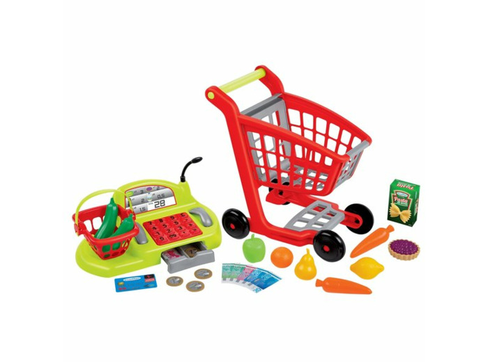CHARIOT DE SUPERMARCHÉ POUR ENFANTS, CAISSE ENREGISTREUSE ET ACCESSOIRES