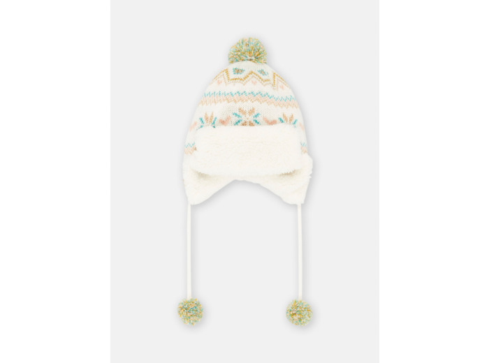 Chapka écru à motif jacquard pour bébé fille