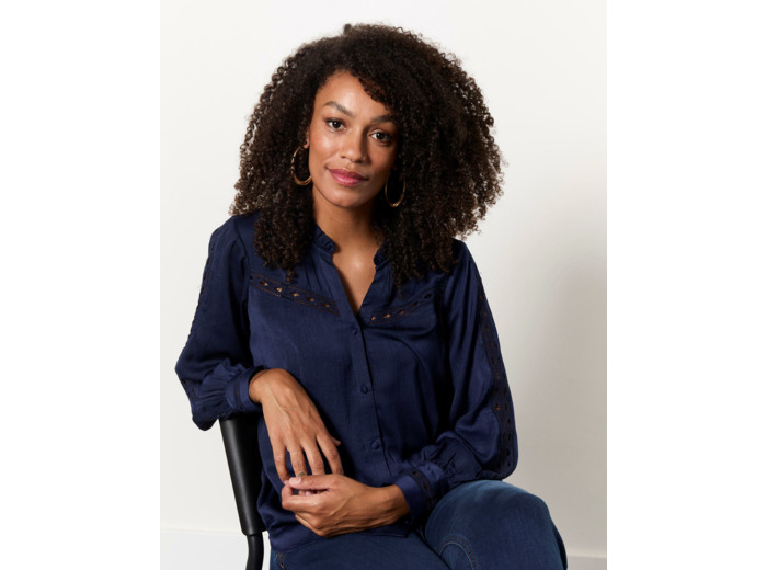 Blouse manches longues unie MARINE Femme