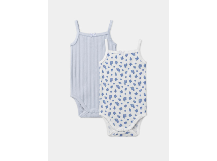 Lot de 2 bodies bébé fille à fines bretelles en coton issu de l'agriculture biologique