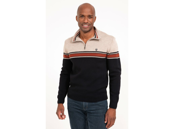 Pull col rond rayé brique