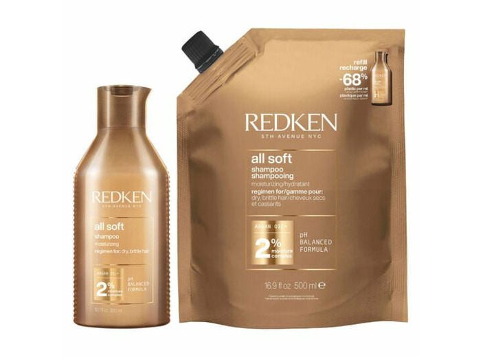 Shampooing hydratant pour cheveux secs et sensibilisés All Soft 300ml + recharge 500ml