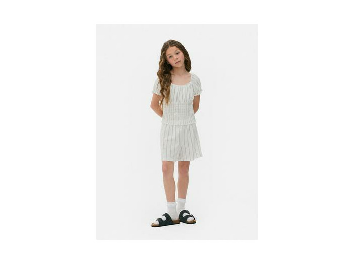7–15 ans | Ensemble blouse froncée et short à rayures