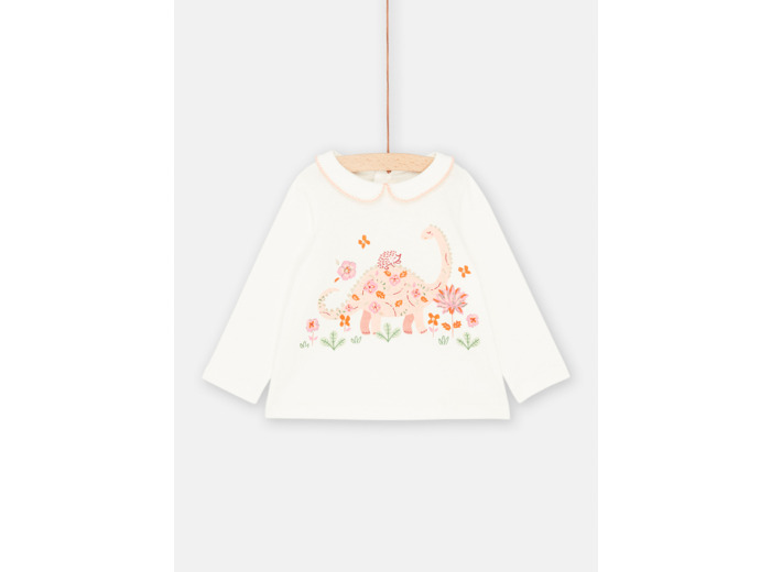 Brassière écru et col uni avec animation bébé fille