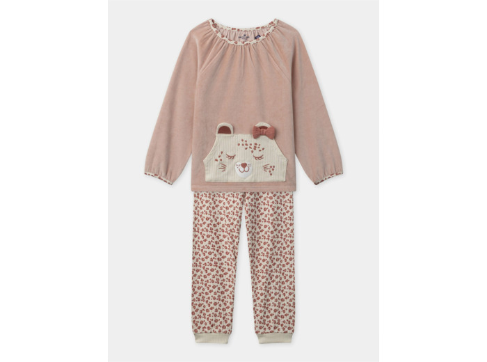 Pyjama rose en velours imprimé léopard Fille