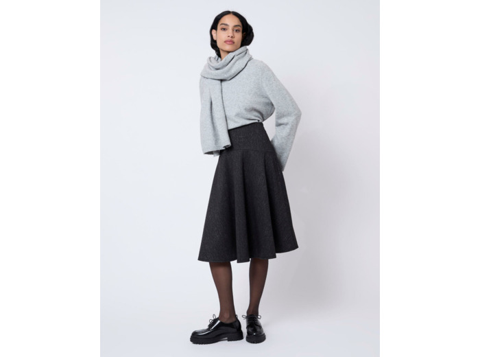 Jupe midi faux uni ANTHRACITE