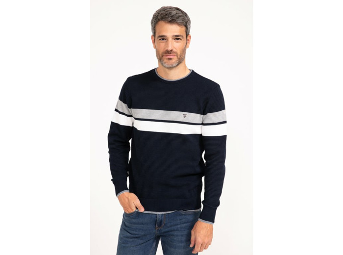 Pull col rond rayé Bande Placée
