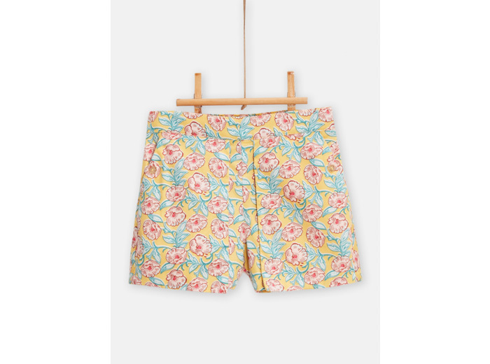 Short jaune imprimé fleuri pour fille