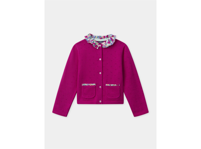 Cardigan rose fuschia à col fleuri Fille