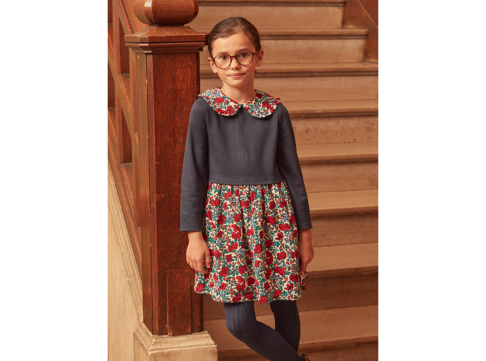 Robe bi-matière à motifs