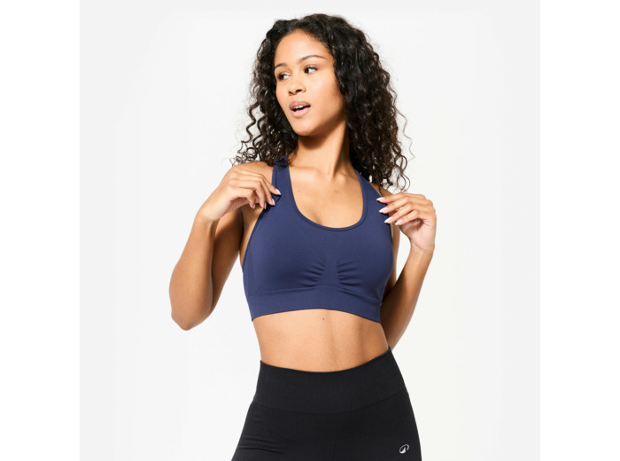 Brassière bretelles croisées maintien léger Femme, Bleu foncé