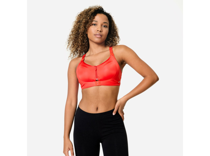 Brassière zippée double maintien fort Femme, Rouge